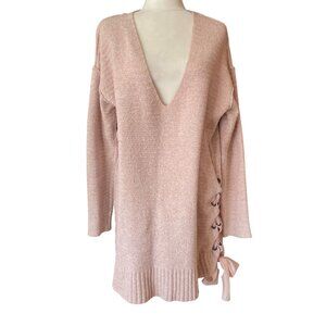 Free People Heart It Lace Up Oversized Sweater Tunic Dress in Ballet Pink SZ M